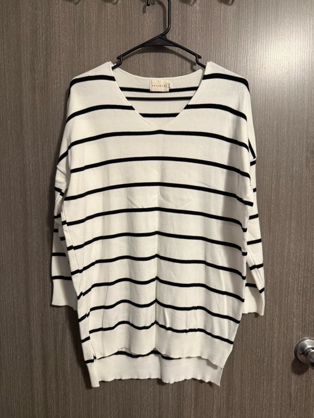 Dreamers White and Black Striped Knit Top (M/L)